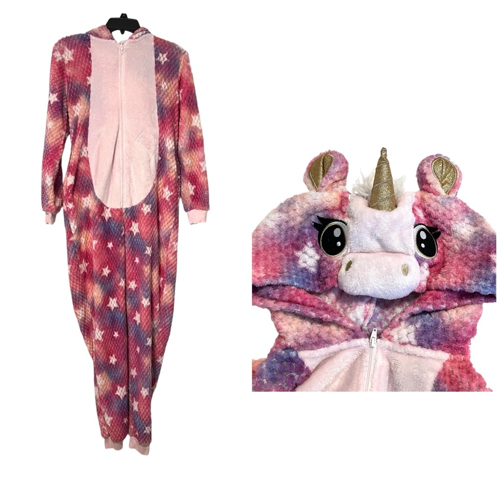 Unicorn one piece costume pajamas pink stars Small